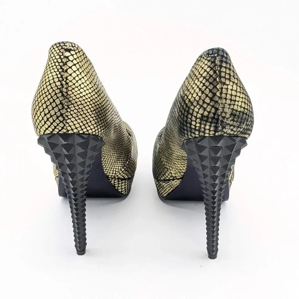 Rachel Rachel Roy Gold Black Kimi Scale Pattern Sculpted Studded Platform Size 8